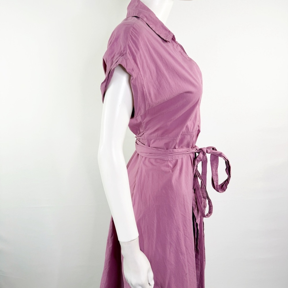 HATCH Purple Belted Maternity Midi Shirt Dress Size 1 US S Collared Short Sleeve - Picture 7 of 12